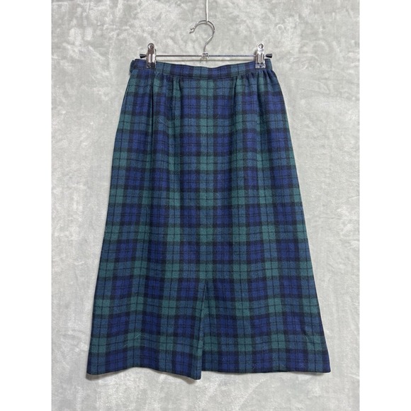 Vintage Pendleton Blackwatch Tartan Skirt Women's Petite 6 Wool‎ Blue Plaid Long - Picture 2 of 7